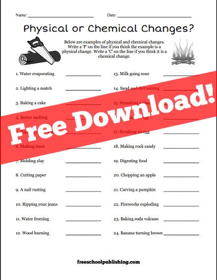 Physical or Chemical Changes Worksheet – FreeSchool Publishing Physical Vs Chemical Change, Change Worksheet, Physical And Chemical Changes, Changes In Matter, Chemical Change, Chemical And Physical Changes, Radical Expressions, Matter Worksheets, Chemistry Worksheets