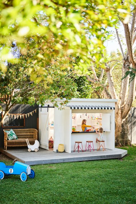 The Mini Zimi Cubby House Tour — Adore Home Magazine Malawi Chair, Cubby House Ideas, Kids Outdoor Play Equipment, Kids Cubby, Kid Friendly Backyard, Kids Cubby Houses, Kids Cubbies, Garden Playhouse, Backyard Kids Play Area