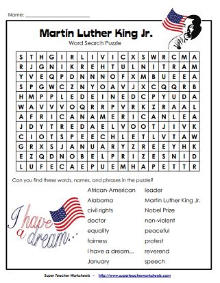 Martin Luther King Jr. Activity Worksheet Martin Luther King Worksheets, Martin Luther King Activities, Martin Luther King Jr Activities, Activity Worksheet, Spelling Worksheets, Free Kindergarten Worksheets, 1st Grade Worksheets, King Jr, Martin Luther King Jr