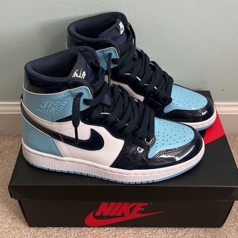 WMNS Air Jordan 1 UNC patent Blue Chill Jordan Blue Chill, Blue Chill Jordan, Jordan 1 Unc Patent, Jordan 1 Blue Chill, Air Jordan 1 Unc, Jordan 1 Unc, Wmns Air Jordan 1, Blue Chill, Jordan Ones