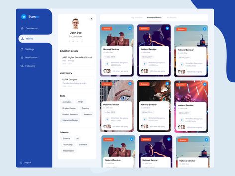 Event Management Web App by Dinesh Danny List Ui Design, Event Planner Website, Event Planning Website, Event App, Web Dashboard, Ui Design Dashboard, Planning App, Science Skills, Ecommerce Web Design