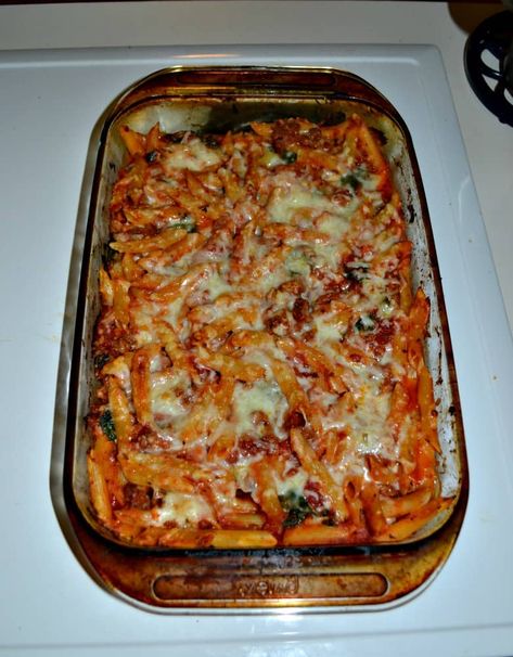 Baked Penne with Spinach and Sausage - Hezzi-D's Books and Cooks Ragu Pasta Sauce, Cheesy Breakfast Casserole, Andouille Sausage Recipes, Spinach Sausage, Sausage Penne, Sausage Pasta Bake, Baked Penne Pasta, Cheesy Breakfast, Ragu Sauce