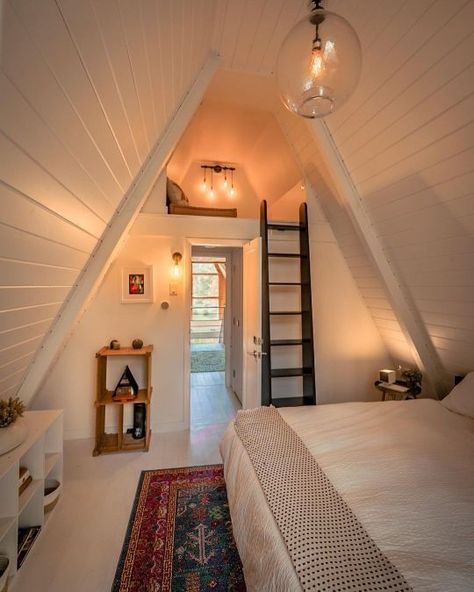 Attic To Bedroom Conversion, Tiny Loft Ideas, Attic Design Ideas, Small Attic Room, Garage With Living Quarters, Tiny Loft, Attic Makeover, Attic Ideas, Barn Apartment