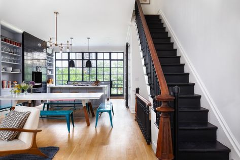 $4M Park Slope brownstone with interiors by Elizabeth Roberts embodies considered design | 6sqft New York Brownstone, Parlor Floor, Parisian Interior, Brooklyn Brownstone, Light Hardwood, Light Hardwood Floors, Front Rooms, Casement Windows, Red Walls