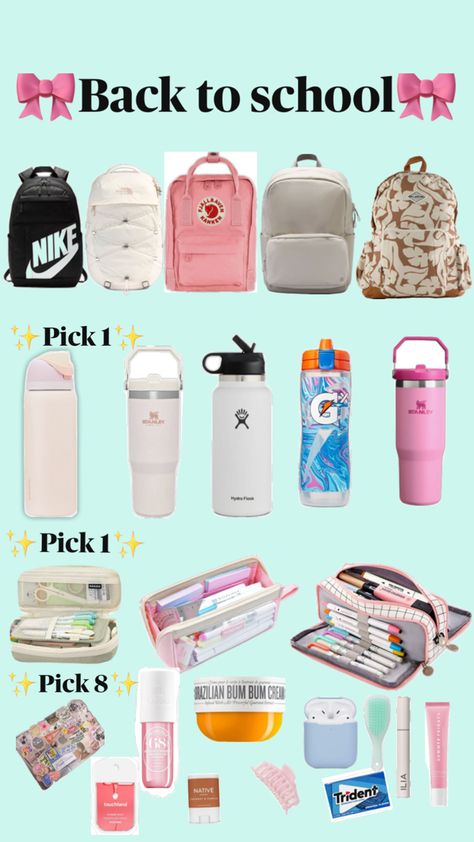 Trip Essentials Packing Lists, Middle School Essentials, School Backpack Essentials, Preppy School Supplies, Everyday Bag Essentials, Weekly Planner Free, Pyjama Party, School Bag Essentials, Backpack Essentials