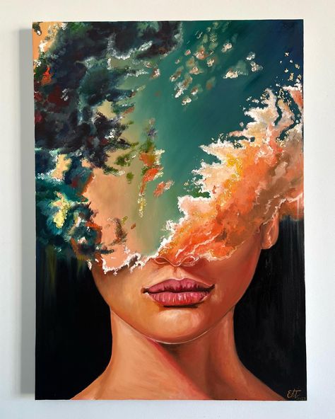 Oil Paintings With Deep Meaning, Painting Ideas On Canvas Surrealism, Meaningful Oil Paintings, Big Painting Inspiration, Oil Painting On Small Canvas, Art Oil Paintings Aesthetic, Painting Ideas On Canvas Woman, Abstract Portrait Painting Acrylics, Realistic Painting Ideas