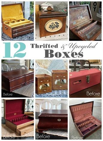 Upcycle Headboard, Flatware Box, Vintage Upcycling, Thrift Store Upcycle, Thrift Store Makeover, Jewelry Box Makeover, Thrift Store Diy, Old Wooden Boxes, Thrift Store Decor