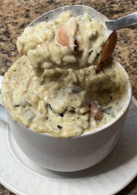 Creamy Chicken and Wild Rice Soup - What's Mom Cookin' Wild Rice Soup Crockpot, Rice Soup Crockpot, Chicken And Rice Crockpot, Creamy Chicken And Wild Rice, Chicken And Wild Rice Soup, Wild Rice Soup Recipes, Chicken Wild Rice, Chicken Wild Rice Soup, Creamy Chicken And Rice