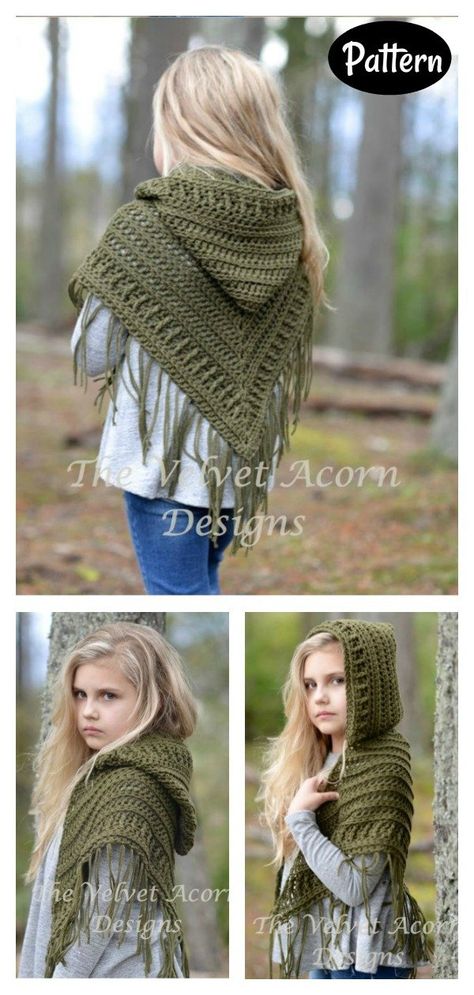 7 Hooded Shawl Free Crochet Pattern and Paid - Page 2 of 2 Crochet Shawl With Hood Free Pattern, Crochet Hooded Cowl Kids, Crochet Kids Shawl, Hooded Shawl Crochet Pattern, Crochet Turtleneck Poncho, Crochet Pixie Hood, Kids Poncho Pattern, Hooded Cowl Crochet Pattern, Poncho For Kids