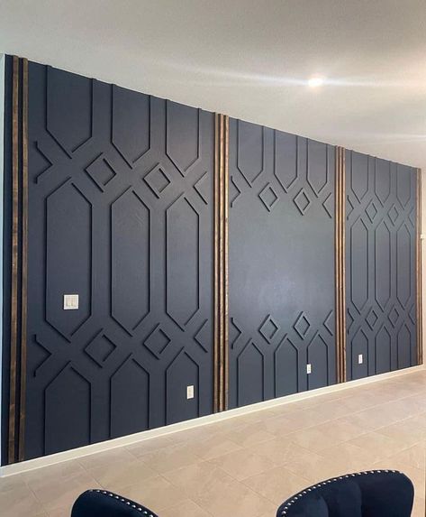 Geometric Wainscoting Ideas, Custom Wall Design, Wall Molding Design, Guest Bathroom Design, Hall Designs, Accent Wall Design, Narrow House Designs, Wall Moulding, Cladding Design