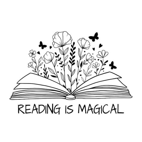 Open Book Doodle, Drawing Ideas Books, Reading Is Magical, Book With Flowers, Opened Book, Books And Flowers, Christian Embroidery, Witch Quotes, Magical Book