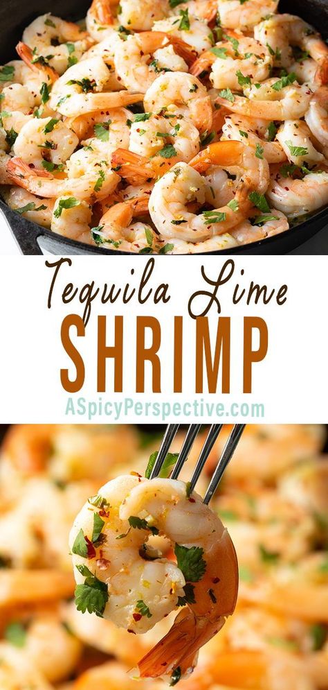 This Tequila Lime Shrimp Recipe consists of plump and tender shrimp sautéed in butter with garlic, lime, and of course, tequila! Gourmet Shrimp Recipes, Tequila Shrimp Recipe, Shrimp Sauteed, Sauteed Shrimp Recipe, Tequila Lime Shrimp, Comfort Food Healthy, Frozen Shrimp Recipes, Lime Shrimp Recipes, Seafood Dish Recipes