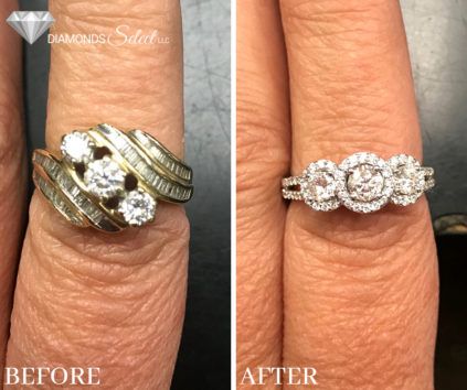 Vintage Ring Redesign, Resetting Diamonds Ideas Mom Ring, Diamond Resetting Ideas, Redesigned Rings Before And After, Ring Redesign Before And After, Resetting Diamonds Ideas, Jewellery Redesign, Wedding Ring Redesign, Jewelry Redesign