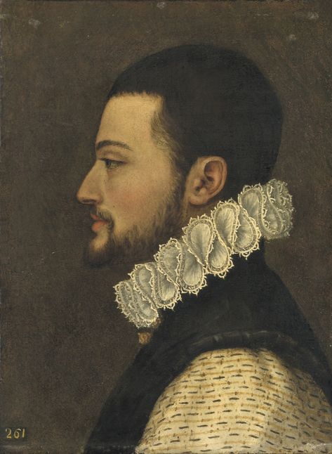 Florentine School, 16th Century, ca. 1580 | Portrait of a gentleman, bust-length, in profile | Paintings, copper | Christie's 16th Century Paintings, 16th Century Portraits, 16th Century Fashion, Tudor Fashion, 16th Century Art, Male Profile, Green Knight, Richard Iii, Historical Painting