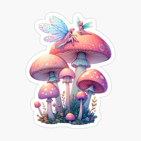 Get my art printed on awesome products. Support me at Redbubble #RBandME: https://www.redbubble.com/i/sticker/Enchanted-Forest-Fairies-on-Mushroom-Fairycore-cottagecore-Fantasy-Art-by-Unitepeople/159907601.EJUG5?asc=u Forest Fairies, Aesthetics Art, Fairy Stickers, Fairycore Cottagecore, Forest Fairy, Enchanted Forest, Cute Cartoon Wallpapers, Sticker Art, Cartoon Wallpaper