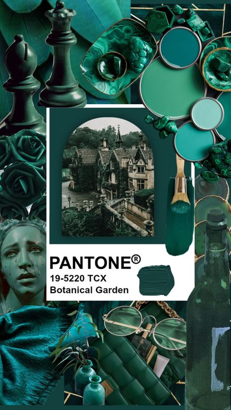 #reshuffle #pantone #pantoneswatch #pantonechallenge #moodboard #forestgreen #darkacademia #botanical #botanicalgarden Productive Color Palette, Pantone Botanical Garden, Phthalo Green Color Palette, Pantone Mood Board, Pthalo Green Color Palette, Pantone Colors Aesthetic, Phthalo Green Aesthetic, Green Color Palate, Emerald Green Color Palette