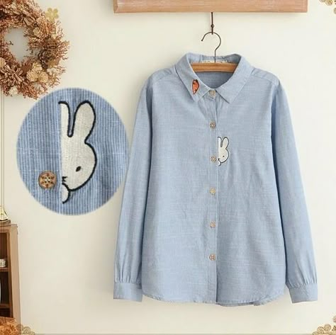 Bunny Applique, Boo Shirts, Applique Shirts, Embroidery Patterns Vintage, Embroidery On Clothes, 자수 디자인, Silk Ribbon Embroidery, Girls Blouse, Shirt Embroidery