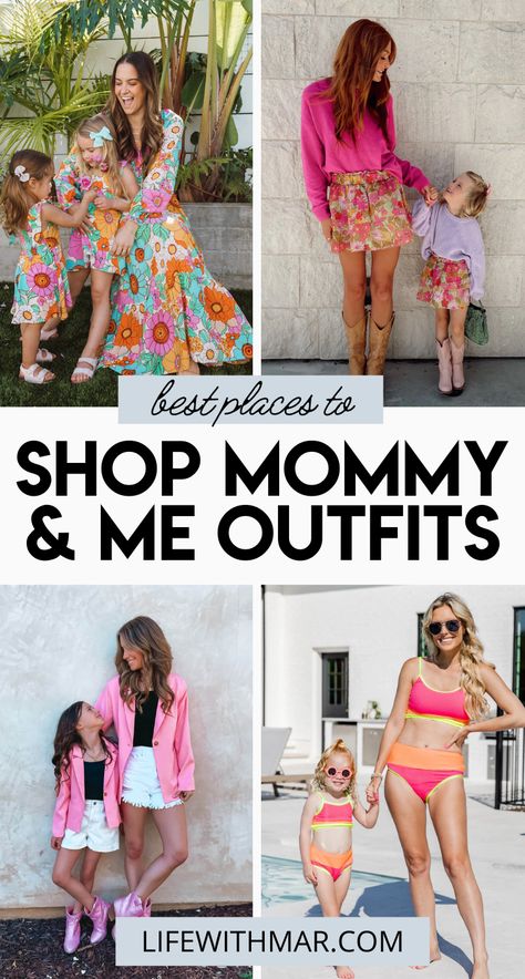 Looking for adorable mommy and mini outfits? We've got you covered with the sweetest mother and daughter matching outfits. This guide shows you where to find matching outfits for any occasion. Perfect for photos or just hanging out, these matching sets are sure to make you and your little one look and feel extra special. Get ready to match and make memories! Matching Family Summer Outfits, Mother Daughter Photoshoot Outfits, Mother’s Day Outfit, Mommy And Me Outfits Dresses, Mothers Day Outfit Ideas, Mom And Baby Matching Outfits, Mother And Daughter Matching Outfits, Mother And Daughter Clothes, Mothers Day Outfit