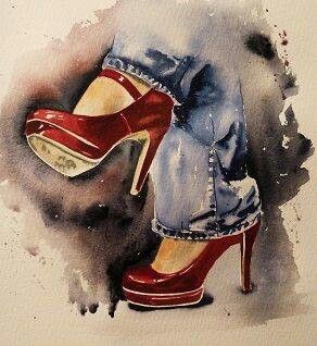 I love red shoes. Shoes Illustration, Watercolor Inspiration, Shoe Art, Painted Shoes, Art Watercolor, Red Shoes, Watercolour Painting, Painting Inspiration, Amazing Art