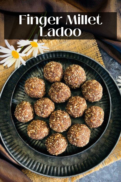 Satisfy your sweet tooth guilt-free with ragi laddu, also known as nachni ladoo or finger millet laddu. Made with ragi flour, almonds, and jaggery, these refined sugar-free treats offer a delicious combination of flavors and textures. Not only are they tasty, but they also provide a healthy and nutritious snacking option. Perfect for satisfying midday cravings or packing in lunch boxes, these make-ahead ladoos are easy to make and incredibly convenient. Millet Snack Recipes, Ragi Laddu With Jaggery, Ragi Ladoo Recipe, Millet Laddu, Jaggery Recipes, Laddoo Recipe, Amaranth Recipes, Ragi Recipes, Ragi Flour