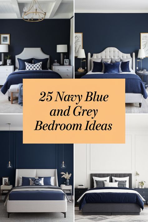 Transform your master bedroom into a sanctuary with the calming elegance of navy blue and grey. This sophisticated color combination creates a space that feels both inviting and stylish. Explore 25 unique ideas, including statement furniture, beautiful lighting, and luxurious textiles. Navy Blue And Grey Bedroom Master, Blue Grey Bedroom Ideas, Navy Blue And Grey Bedroom, Blue And Grey Bedroom Ideas, Cream And Grey Bedroom, Blue And Grey Bedroom, Navy Blue Headboard, Navy Blue Accent Chair, Off White Bedrooms