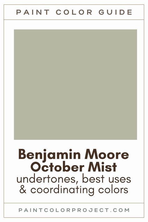 Benjamin Moore Green Exterior House Colors, October Mist Accent Wall, Bm October Mist Living Room, Bm October Mist Bedroom, Benjamin Moore October Mist Exterior, Benjamin Moore October Mist Living Room, October Mist Coordinating Colors, October Mist Benjamin Moore Bathroom, Clary Sage Accent Wall