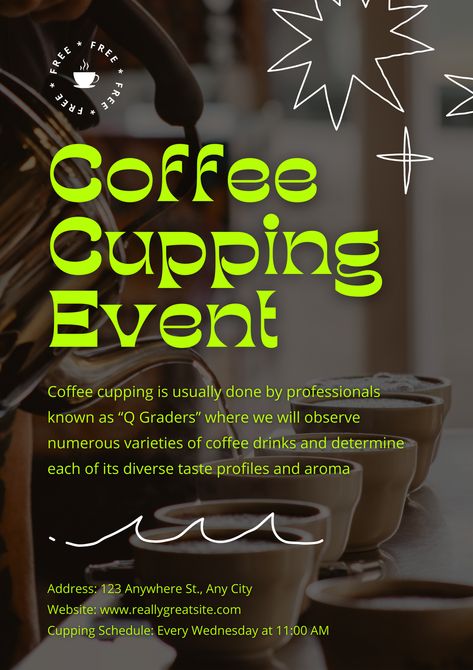 Dark photo Coffee Cupping Event Poster Coffee Event Poster Design, Cafe Event Poster, Coffee Event Poster, Cafe Banner Design, Fashion Pop Up Store, Store Poster Design, Pop Up Flyer, Coolest Posters, Coffee Moodboard