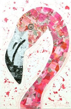 add this texture idea to the reflection swans with fifth grade Flamingo Collage, Tropical Quilts, Paper Mosaics, Collage Quilts, Animal Art Projects, Paper Collages, Typographic Art, Paper Collage Art, Magazine Collage