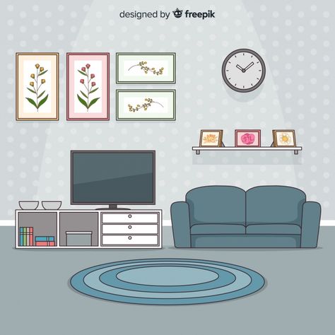 Hand drawn modern living room interior d... | Free Vector #Freepik #freevector #book #design #house #hand Living Room Cartoon Drawing, Living Room Designs Drawing, Paper Duck Living Room, Background House Living Rooms, Living Room Background For Editing, Room Design Illustration, Interior Design Living Room Drawing, Animal Paper Craft, Living Room Vector