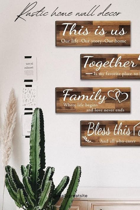 4 Pieces Home Wall Signs, THIS IS US/TOGETHER/BLESS THIS HOME/FAMILY Wall Decor For Living Room Bedroom, Rustic Wooden Farmhouse Wall Art , 4.7 x 13.8 Inch /you can find in many colors#homdecor#livingroom#walldecor Wall Nails, Wooden Farmhouse, Entryway Signs, Family Wall Decor, Heart Warming Quotes, Family Wall, Farmhouse Wall Art, Rustic Wall Art, Rustic Wall