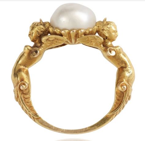 Neo-renaissance ring (in the style of Paul Robin) in gold and fine pearl. Attributed to Joseph Chaumet © Lydia Courteille Ancient Pearl Jewelry, Antique French Jewelry, Baroque Wedding Ring, Vintage French Jewelry, 1700 Jewelry, Art Nouveau Jewelry Ring, Lydia Courteille Jewelry, Baroque Ring, French Jewelry Style