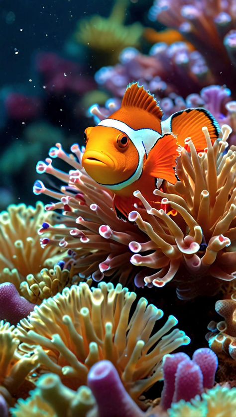 School Of Fish Photography, Underwater Plants Photography, Caribbean Reef Fish, Underwater Drawing, Clownfish Photography, Coral Reef Fish Photography, Lots Of Fish In The Sea, Clownfish And Sea Anemone, Clown Fish Photography