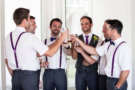 Colors Groomsmen In Suspenders, Sikh Wedding Photography, Purple Suspenders, Groomsmen Suspenders, Groomsmen Grey, Wedding Extras, Suits Men, Wedding Groomsmen, Bow Tie Wedding