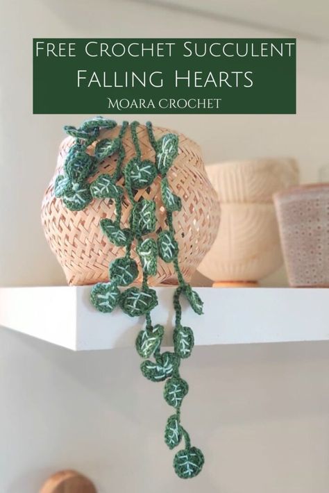 Cute Crochet Plants Free Pattern, String Of Hearts Crochet Pattern Free, Crochet Hanging Plant Pattern Free, Crochet String Of Hearts Plant, Free Crochet Plant Patterns, Leaf Video, Knitted Flower Pattern, Crochet Plants, Crochet Succulent