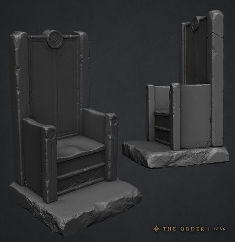 The Order 1886 - Throne Sculpt by Hugo Beyer on ArtStation. Stone Throne Concept Art, Throne Design, Props Modeling, Stone Throne, Throne Art, The Order 1886, Sculpting Reference, 3ds Max Tutorials, Stone Bench