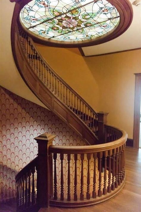 Enid Oklahoma, Mansion Homes, Victorian Interiors, Mansions For Sale, Classical Architecture, Spiral Staircase, Dream House Interior, Old House Dreams, Stained Glass Window