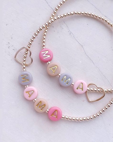 14kt Gold Filled Mama Beaded Bracelet Personalized Beaded Name Bracelet Custom Word Beaded Bracelet Mama Bracelet - Etsy Mama Beaded Bracelet, Easter Beaded Bracelets, Name Bead Bracelet, Beaded Name Bracelet, Anting Manik, Mama Bracelet, Love Mama, Homemade Bracelets, Clay Bracelet