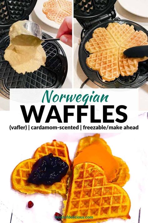 Waffle Mix Recipes, Heart Waffles, Norwegian Waffles, Brown Cheese, Cardamom Recipe, Fall Eats, Whole Wheat Pancakes, Wheat Pancakes, Food On A Budget