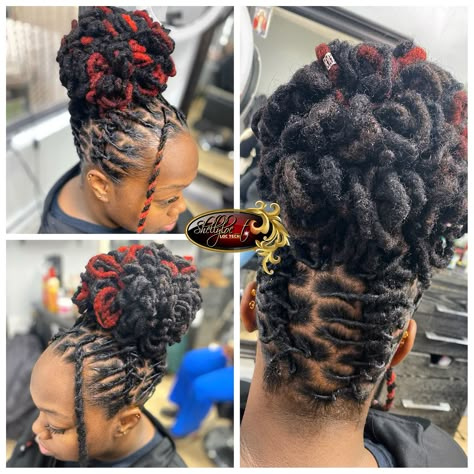 Loc Petal Hairstyles For Women, Dred Lock Styles For Women Mohawk, Loc Petals Hairstyles, Loc Petal Styles Mohawks, Loc Petals On Short Locs, Dreadlock Petals Loc Hairstyles, Locks Hairstyle, Dread Designs, Dreadlocks Updo