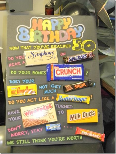 50th Birthday Gift Ideas - DIY Crafty Projects Candy Bar Poster, 50th Birthday Party Decorations, 50th Party, Birthday Candy, Candy Cards, 60th Birthday Party, Candy Bars, Birthday Poster, 50th Birthday Gifts