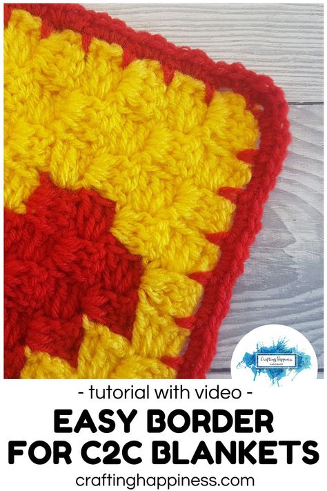 Easy Beginner Border For C2C Blankets with step by step photo tutorial & video for those who are visual learners. Great crochet border for blankets. Crochet tutorial by Crafting Happiness. Crochet C2c Borders Baby Blankets, Borders For C2c Crochet Blankets, Edging For C2c Crochet Blanket, C2c Crochet Border, Crochet Border For C2c Blanket, C2c Crochet Blanket Border, C2c Blanket Border, Border For C2c Blanket, C2c Borders Ideas