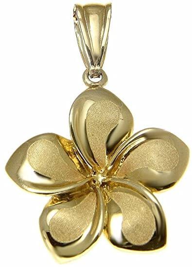 Arthur's Jewelry 14K Solid Yellow Gold 17mm Hawaiian Plumeria Flower Charm Pendant Purple Pixie, Link Jewelry, Hawaiian Plumeria, Gold Bangles For Women, Black Onyx Necklace, S Jewelry, Onyx Necklace, Cuff Bangle Bracelet, Gold Models