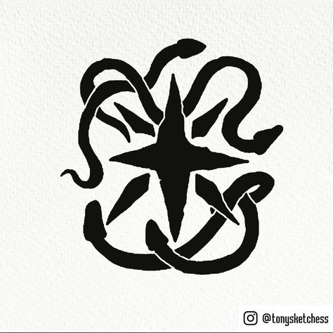 House Sigils Ideas, Snake Pattern Drawing, Witcher Eyes, Elven Symbols, Snake Sigil, Witcher Tattoo Ideas, Obsidian Tattoo, Fantasy Heraldry, Earth Creature