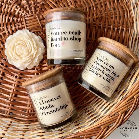 Our candles are the perfect match for your squad goals! Spark up some laughter with our sassy candles! DM for our list of sassy labels! • • • • • • #aestheticcandles #cutecandles #funnycandles #candleshop #scentedcandle #jarcandle #nouveauhavenstudio #nouveauhaven Aesthetic candles, cute candle gifts, funny candles, candles for besties, friendship goals, bff, squad goals, candle shopping Sassy Candles, Candles Cute, Cute Candle, Candle Gifts, Spark Up, Aesthetic Candles, Cute Candles, Funny Candles, Squad Goals