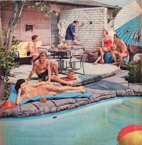 Summer Break = Extreme Architecture Vintage Pool Parties, Retro Pool Parties, Family Magazine, Slim Aarons, Family Outdoor, Summer Break, Vintage Summer, Vintage Ads, Pool Party