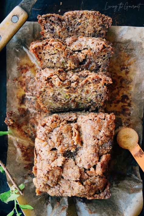 Zucchini, Banana & Apple Breakfast Bread - Living The Gourmet Sourdough Banana Zucchini Bread, Apple Breakfast Bread, Banana Zucchini Bread Recipe, Banana Zucchini Cake, Apple Zucchini Bread, Banana Zucchini Bread, Apple Banana Bread, Carrots And Zucchini, Banana Zucchini