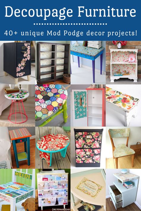 Diy Decoupage Furniture, Mod Podge Furniture, Furniture Makeover Ideas, Mod Podge Projects, Diy Mod Podge, Decoupage Tutorial, Decoupage Decor, Mod Podge Crafts, Decoupage Diy