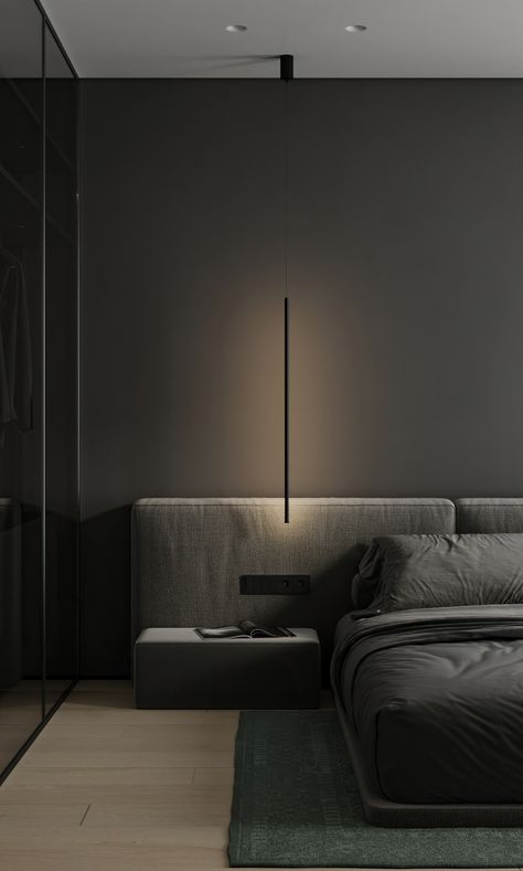 Dark Modern Bedroom, Masculine Bedroom, Minimal Bedroom, Hotel Room Design, Girl Bedroom Designs, Bedroom Bed Design, Dark Interiors, Home Building Design, Minimalism Interior