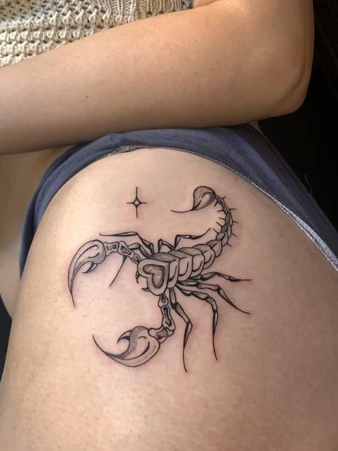 Scorpio Tattoo On Thigh, Scorpion Foot Tattoo, Scorpion Heart Tattoo, Heart Scorpion Tattoo, Scorpion Tattoo Feminine, Scorpion Tattoos, Questioning Reality, Whimsical Tattoos, Dragonfly Tattoo Design