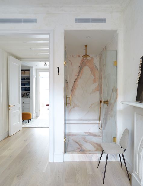 Summer Color Trends, Modern Appartement, Athena Calderone, Pink Showers, Marble Showers, Stunning Bathrooms, Marble Bathroom, Pink Marble, House And Home Magazine